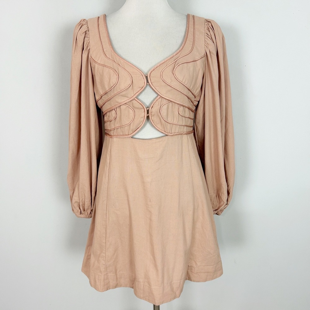 Farm Rio x Anthropologie Long Sleeve Cutout Mini Dress Pink Size Medium Women's